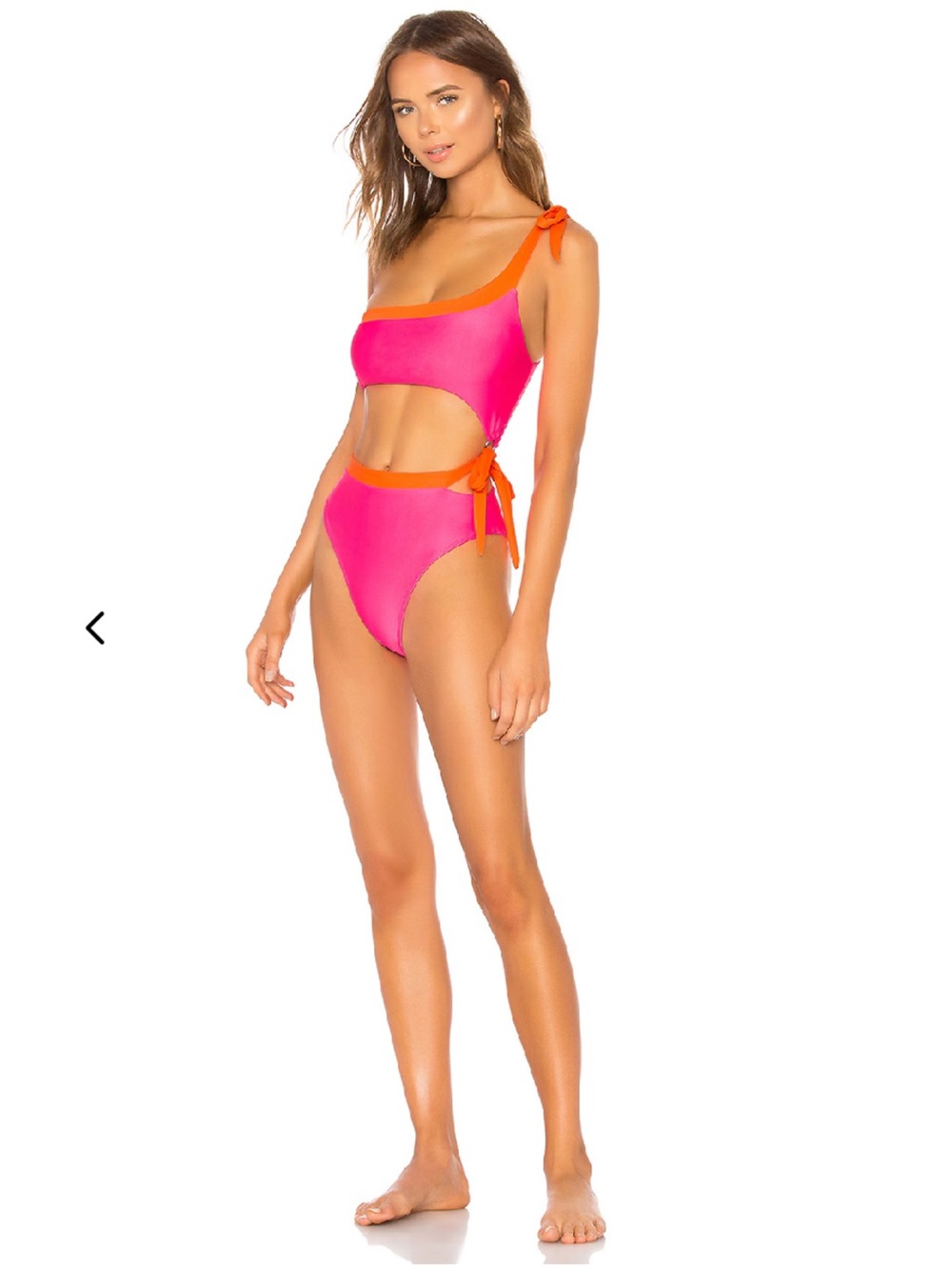 Lovers + Friends Retro One Piece Swimsuit Pink Orange One Shoulder Cutout Size S